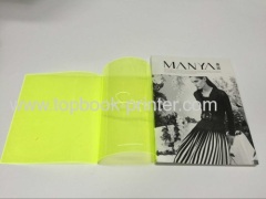 160# coated paper cover softback brochure printing on transparent PVC jacket