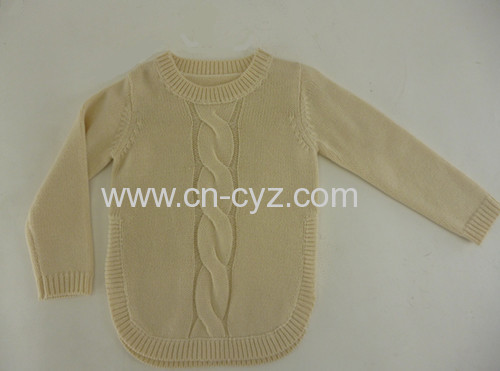 Girls' Pure Color Crew Neck Cable Knit Sweaters