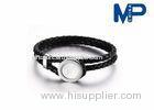 Stainless Steel Leather Bracelet Bangle Wrist Chain Silver / Black