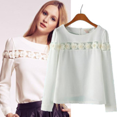 2015 fashion lady o-neck chiffon beaded blouse casual style