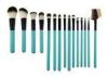 Cosmetic Green Professional 15 Piece Makeup Brush Set Wih Synthetic Hair