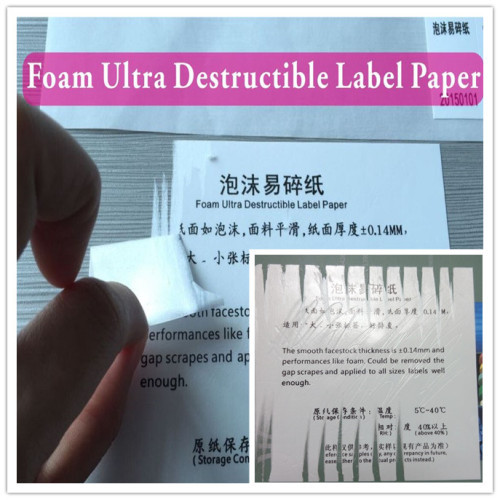 Minrui Research Special Foamtack Destructive Adhesive Papers Destructible Vinyl Labels Paper with Foam Cover