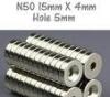 N50 Nickel Coating Sintered Neodymium NdFeB Permanent Ring Magnet with Hole