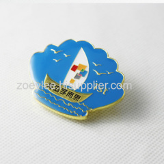 custom shell design blue color enamel metal badge