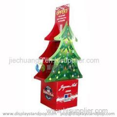 Floor Standing Cardboard Christmas Tree Display with Shelves for Advertising