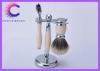 Mach 3 Razor Shaving Brush Set with luxury badger brushes and stand in ivory color