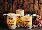 Home Decoration Round Flameless LED Pillar Candles With Real Wax and Black Printing