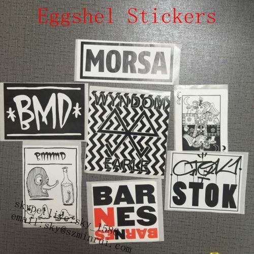 Permanent Adhesive Black Printed Eggshell Sticker Labels Destructible Vinyl Eggshell Sticker