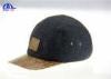 Washed Custom Leather Patch Logo 5 Panel Camp Cap With Pattern PU Visor