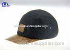 Washed Custom Leather Patch Logo 5 Panel Camp Cap With Pattern PU Visor