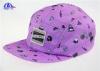 Purple Plain Floral Print Custom 5 Panel Camp Cap with Printed patch Logo