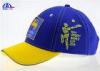 Cotton 6 Panel Blue and Yellow Baseball Sandwich Caps With Flat Embroidery Sri Lanka Logo