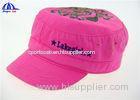 Pink Girls 100% Cotton Woven Military Baseball Caps With Flat Embroidery Logo