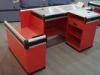 Red Motored Cashier Counter Table Retail Check Out Counters With Color Powder Coating
