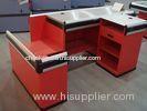Red Motored Cashier Counter Table Retail Check Out Counters With Color Powder Coating