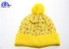 Yellow Acrylic Warm Beanie Lady Hat with Jacquard Pattern Logo for Girls