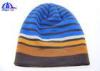 Winter Warm Jacquard Stripe Logo Knitted Beanie Hats Blue Yellow Brown