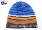 Winter Warm Jacquard Stripe Logo Knitted Beanie Hats Blue Yellow Brown