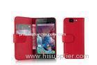 Red PU Leather + PC Cell Phone Wallet Cases with Stand For Wiko Highway