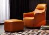 OEM Bedroom Modern Style Wooden Lounge Chair With Orange Color Leather