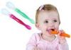 Lovely Food Grade Silicone Baby Spoon With Plastic Handle Protect Baby Tooth