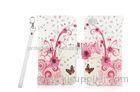 Female Flower PU Leather Cell Phone Wallet Cases With Strap For Apple iPhone 4 4S