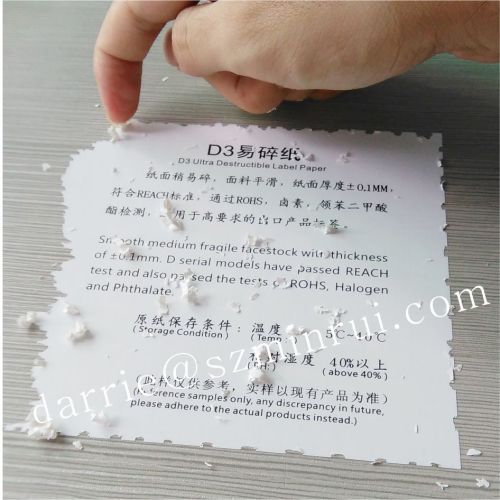 Hotsale Eco-friendly Ultra destructible adhesive vinyl label materials smooth medium fragile facestock passed 138 tests