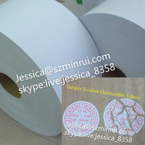 Custom Eco-friendly Destructible Adhesive Vinyl Label Papers Destructible Vinyl Label Material Blank Sticker Paper Roll