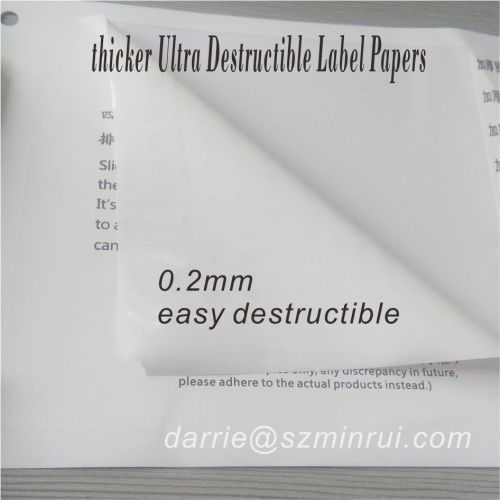 Custom thicker facestock ultra destructible self adhesive breakable label material.with different fragile grades for dif