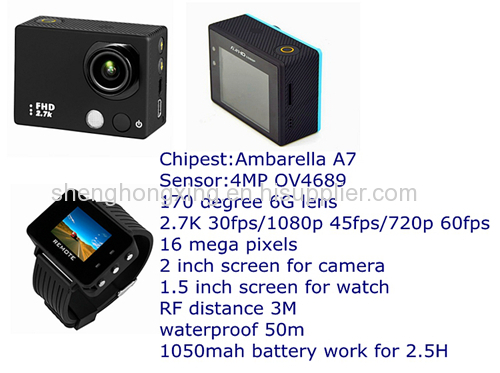 Ambarella A7 16MP 2  screen 2.7K 30fps sjcam sj 6000 camera with visual 1.5  screen wrist remote controller