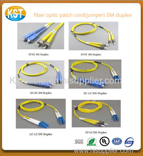fiber jumper/fiber optic patch cord/cable with profeesional producer supplier singlemode duplex core fiber patch cord