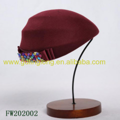 Handmade Women Wool Beret Felt Hat in Red Wine Wholesale