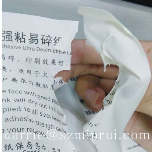 Custom very strong adhesive ultra destructible vinyl label paper.Tamper Eggshell Label for printing with the beast price