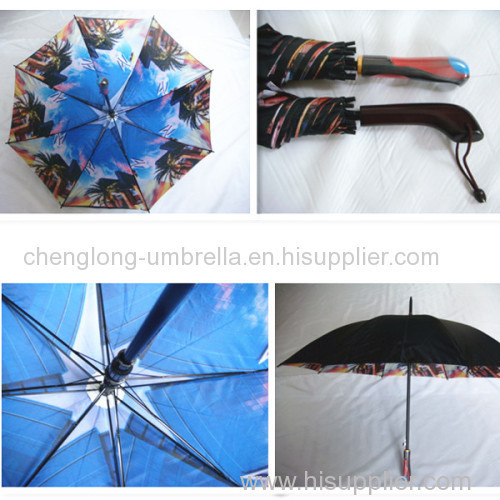 auto open straight umbrella with Heat transfer print