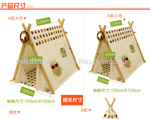 Owl Pocket Cotton wood Teepee Child Indian Tent Play House Children's Wigwam