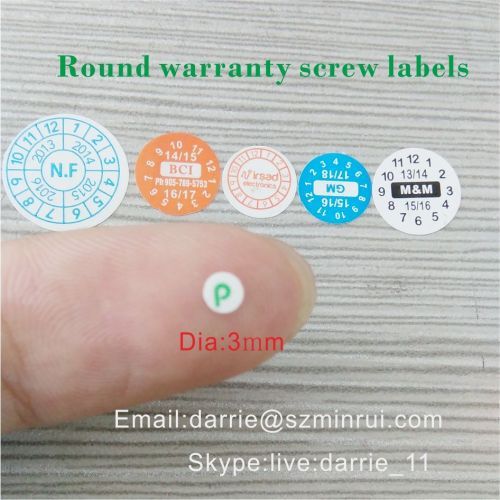 Custom any design Eggshell warranty screw labels.Small tamper evident seal for screw stickers