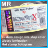 PET material and printing custom design hot stamping hologram silver self adhesive vinyl rolls sticker with glossy lamin