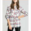 Women's 2 pockets with flap plaid flannel shirt