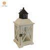 White Washed Metal Black Top Panes Glass Wood Candle Lantern For Home decor