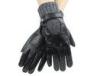 Wool Knit Cuff Mens Leather Driving Gloves With Belt Black Color Sheep Leather