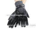 Wool Knit Cuff Mens Leather Driving Gloves With Belt Black Color Sheep Leather