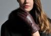 Brown Women Warm Winter Genuine Leather Gloves With Leather Silk Cuff Elastic Wrist