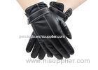 Bassic Style Mens Black Leather Gloves With Belt Buckle Cuff Sheep Leather