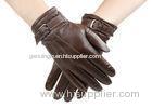 Bassic Style Men's Leather Gloves With Belt Buckle Cuff Sheep Leather Brown Color