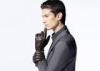 Matel Button Belt Adjust Cuff Men Black Wool Knit Leather Gloves With Bassic Style