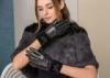 Soft Winter Women Short Leather Gloves With Embroidered Butterfly Horsehair Cuff
