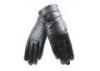 Women Short Touch Screen Red or Black Leather Gloves With Leather Flower Cuff