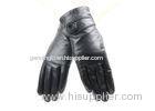 Women Short Touch Screen Red or Black Leather Gloves With Leather Flower Cuff