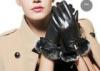 Leather Rope Wrist Fashion Warm Women Fur Gloves With Sheep Leather Red / Black