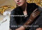 Light Brown Women Mid Length Leather Gloves With Buckle Belt Cuff Sheep Leather
